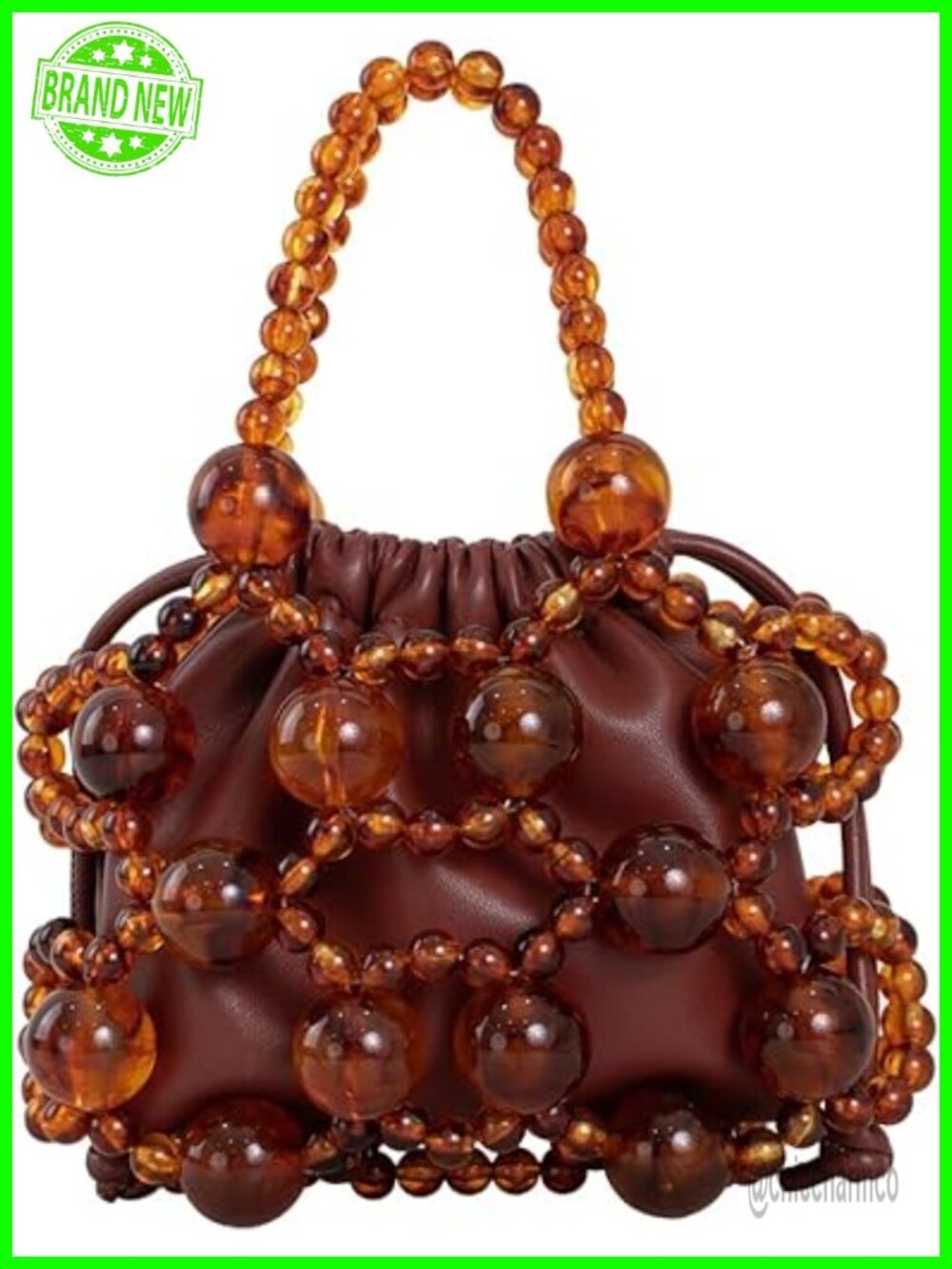 Beaded faux leather mini shoulder bag with amber crystal accents, evening